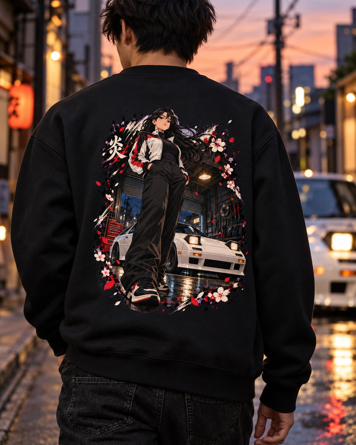 Mazda RX-7 FC Anime Girl Shirt, Hoodie & More Crewneck Black worn hero