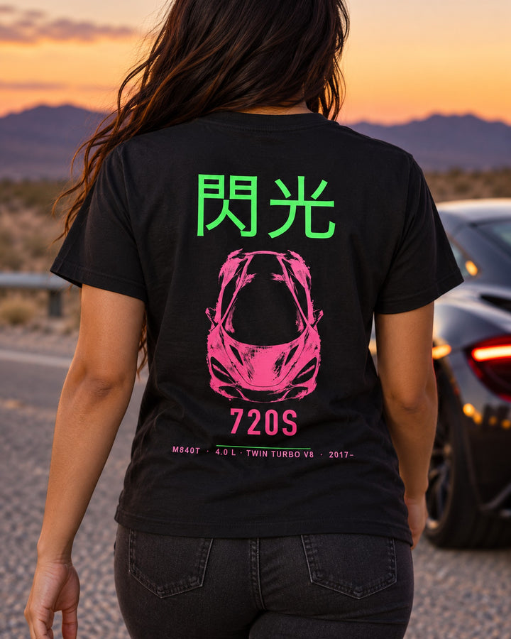 720S M840T Full-Back Graphic Tee T-Shirt Black worn hero
