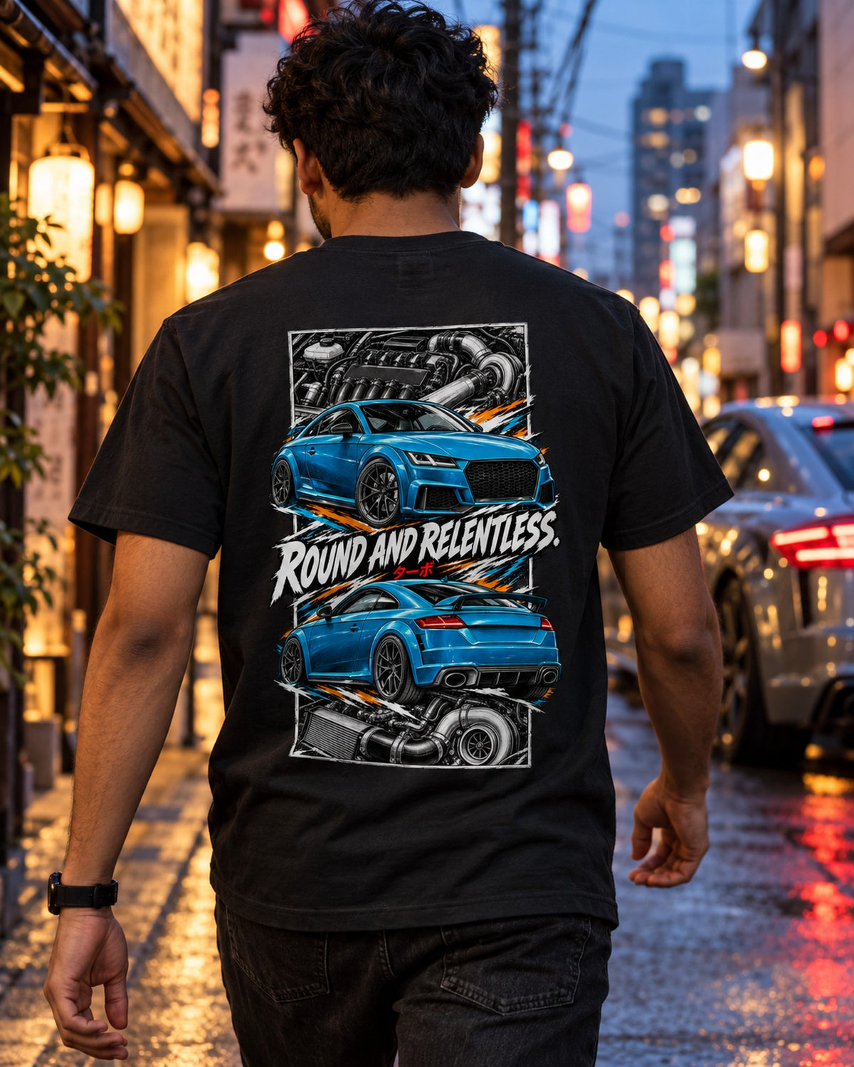 Audi Tt Rs Torn Poster Full-Back Graphic Tee T-Shirt Black worn hero