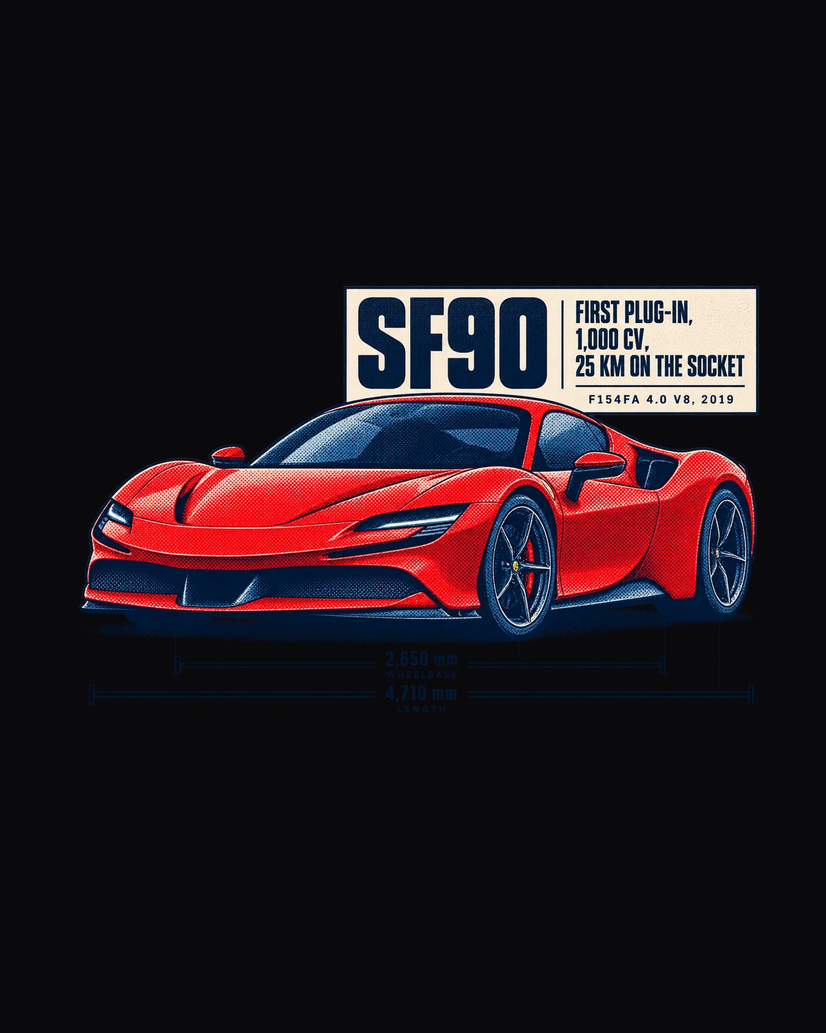 SF90 Stradale Halftone Statement Shirt, Ferrari Car Tee design only