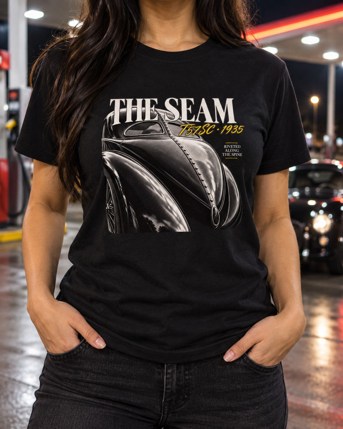 Bugatti Type 57SC Atlantic 1935 Dorsal Seam Macro Shirt T-Shirt Black worn hero