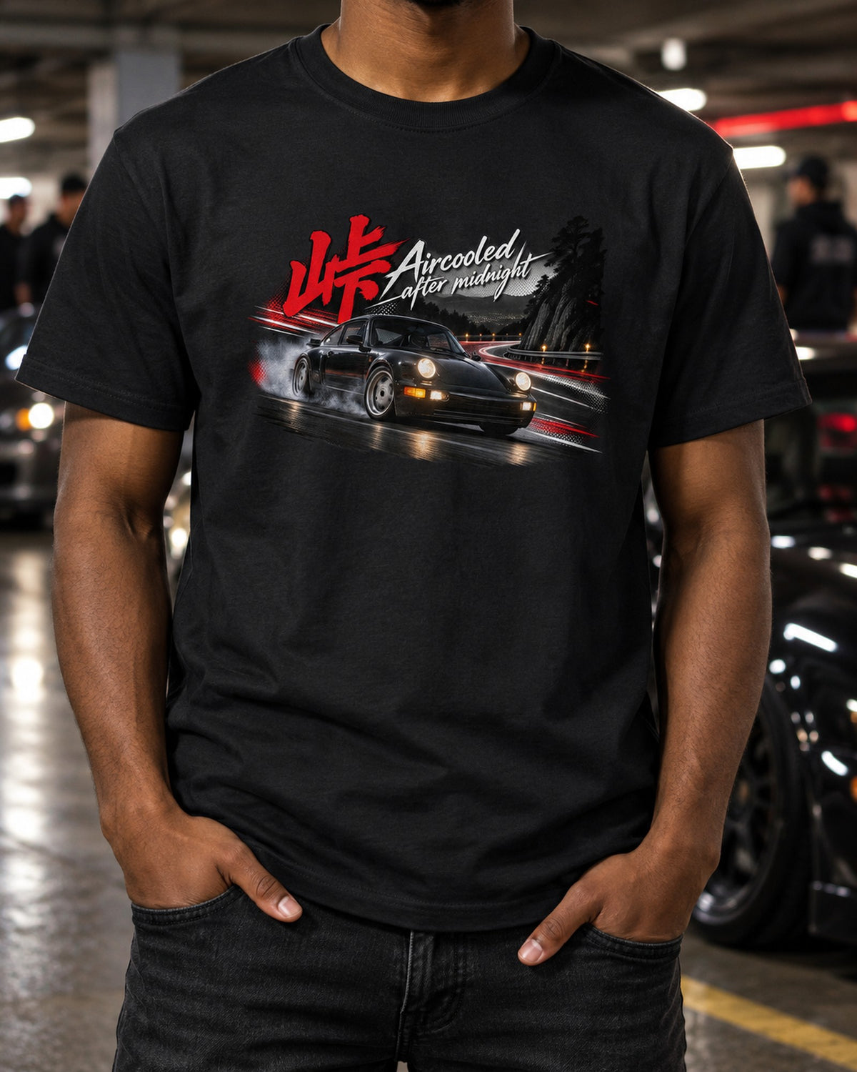 Porsche 964 Aircooled After Midnight Touge Shirt, Car Guy Gift T-Shirt Black worn hero