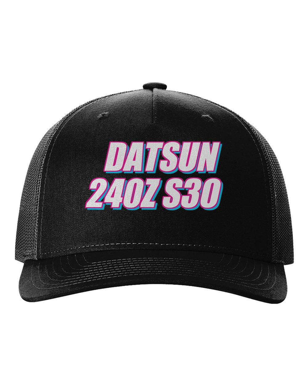 black hat front view with car name