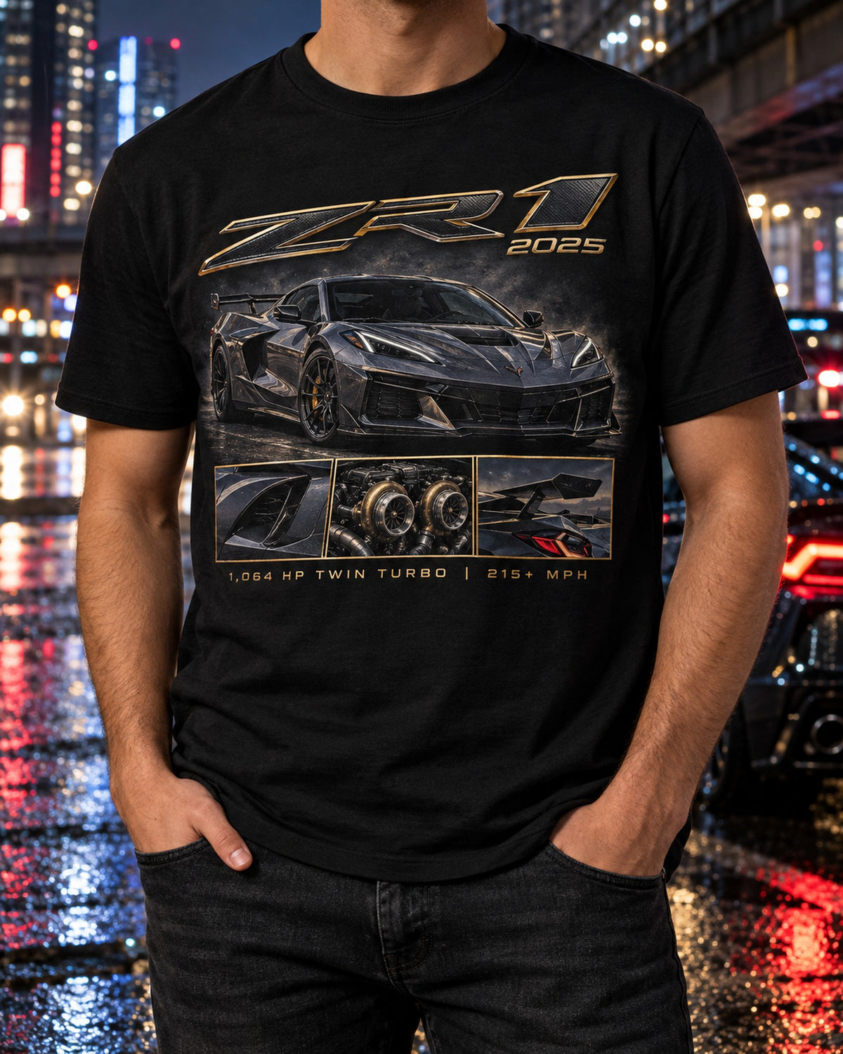 Corvette C8 ZR1 2025 1,064 HP Twin Turbo Archive Panel Tee T-Shirt Black worn hero