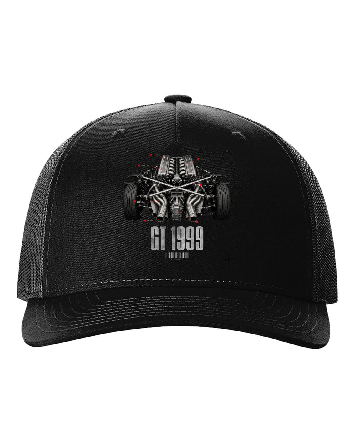 Engine hero print of a Lamborghini Diablo GT 6.0 V12 with 80 built text black hat front view with the design