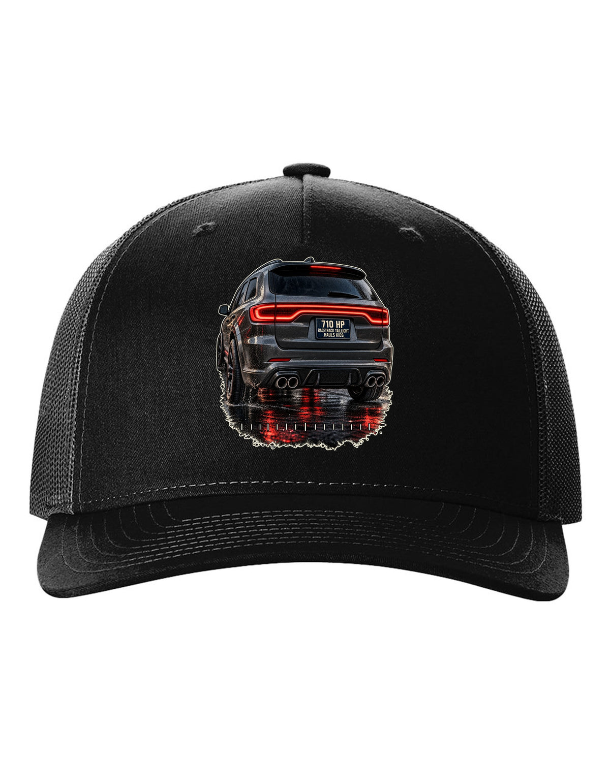 print of a Dodge Durango SRT Hellcat taillight close-up black hat front view with the design