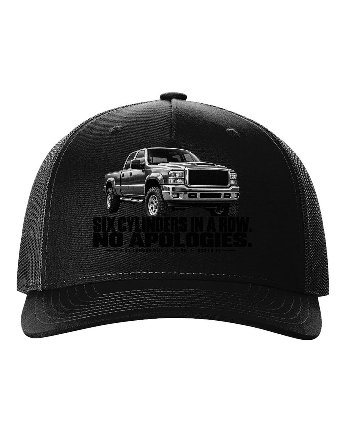 Halftone print of a 2003-09 Dodge Ram 2500 3rd gen in a front three-quarter view black hat front view with the design