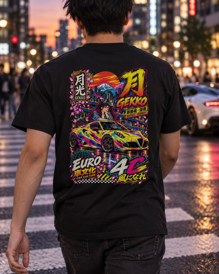 GEKKO 4C Anime Girl Full-Back Graphic Tee T-Shirt Black worn hero