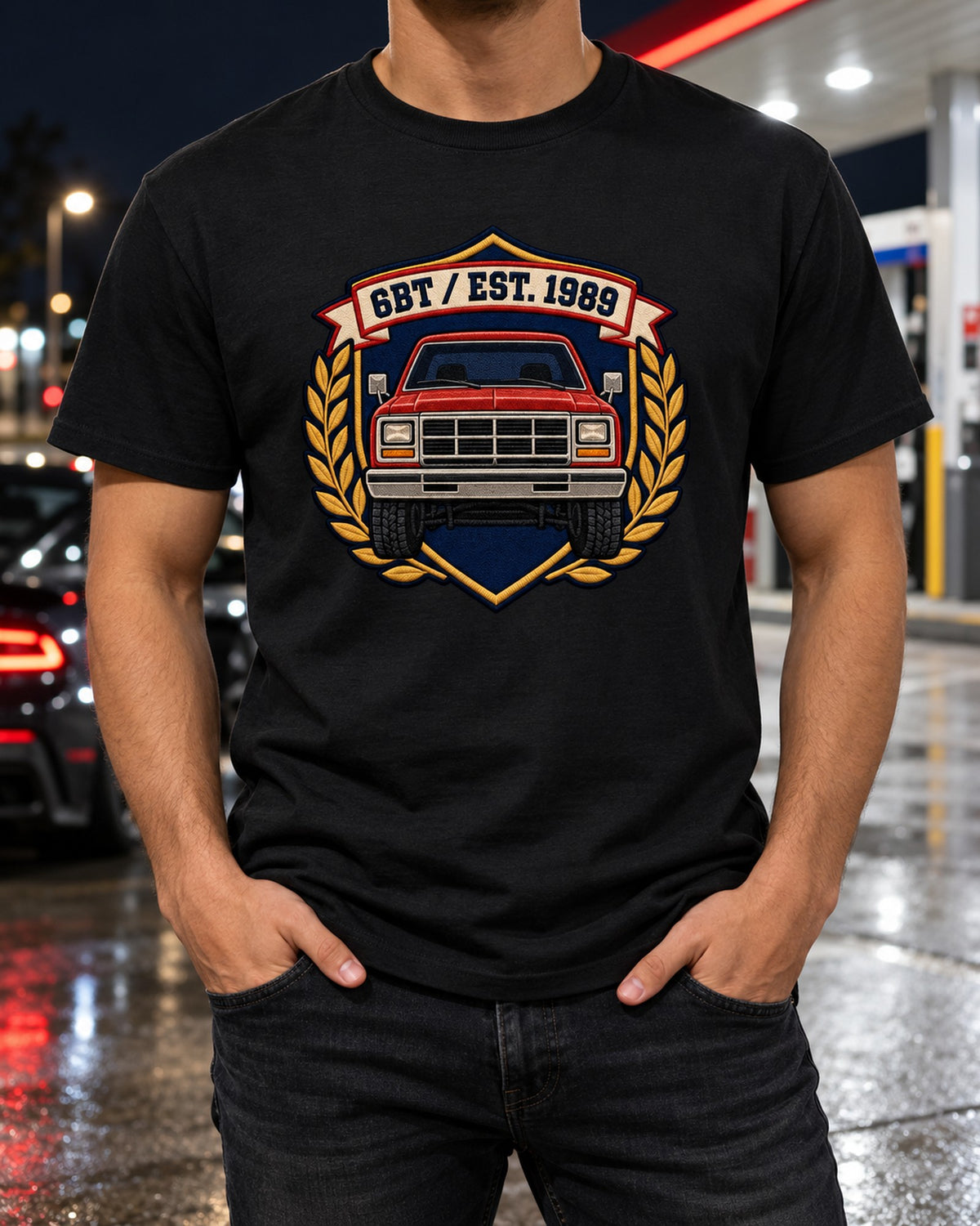 Dodge Ram D250 6BT Cummins Varsity Crest Shirt, Est. 1989 T-Shirt Black worn hero
