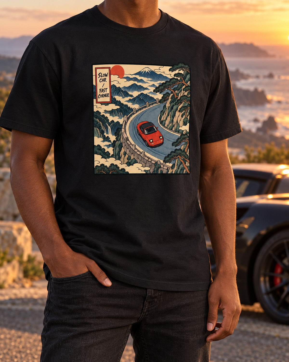 Mazda MX-5 Generations NA NB NC ND Silhouette Row Shirt T-Shirt Black worn hero