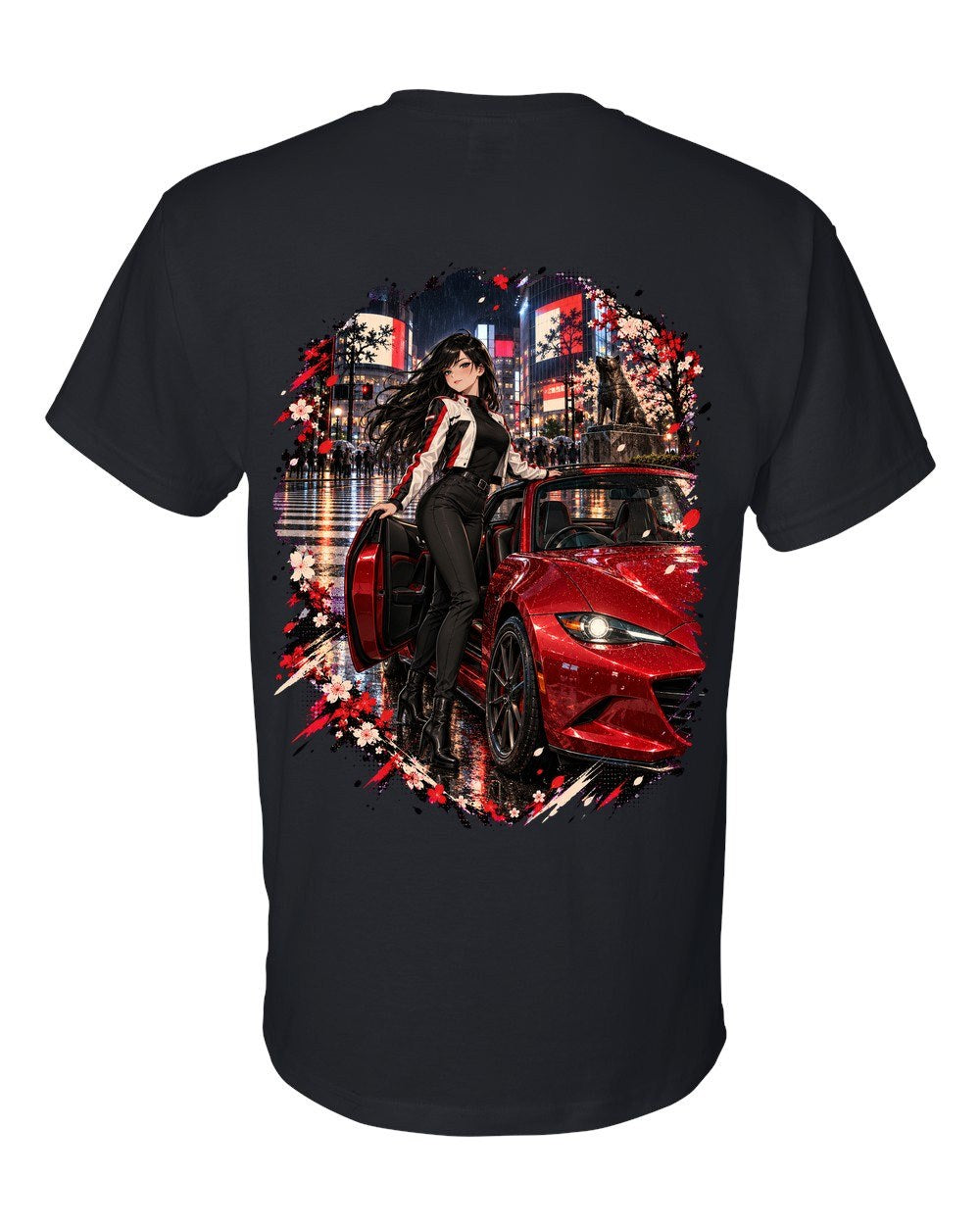 Mazda MX-5 ND Anime Girl T-Shirt Black back