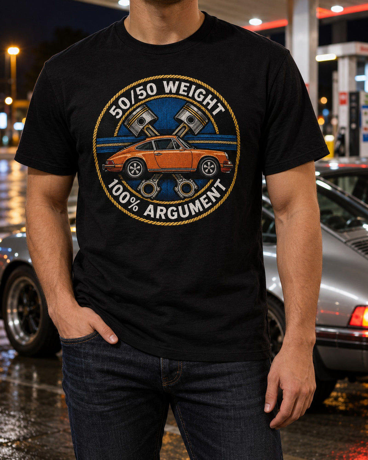 Toyota GR Supra A90 Double Bubble Crest Shirt, 50/50 Weight T-Shirt Black worn hero
