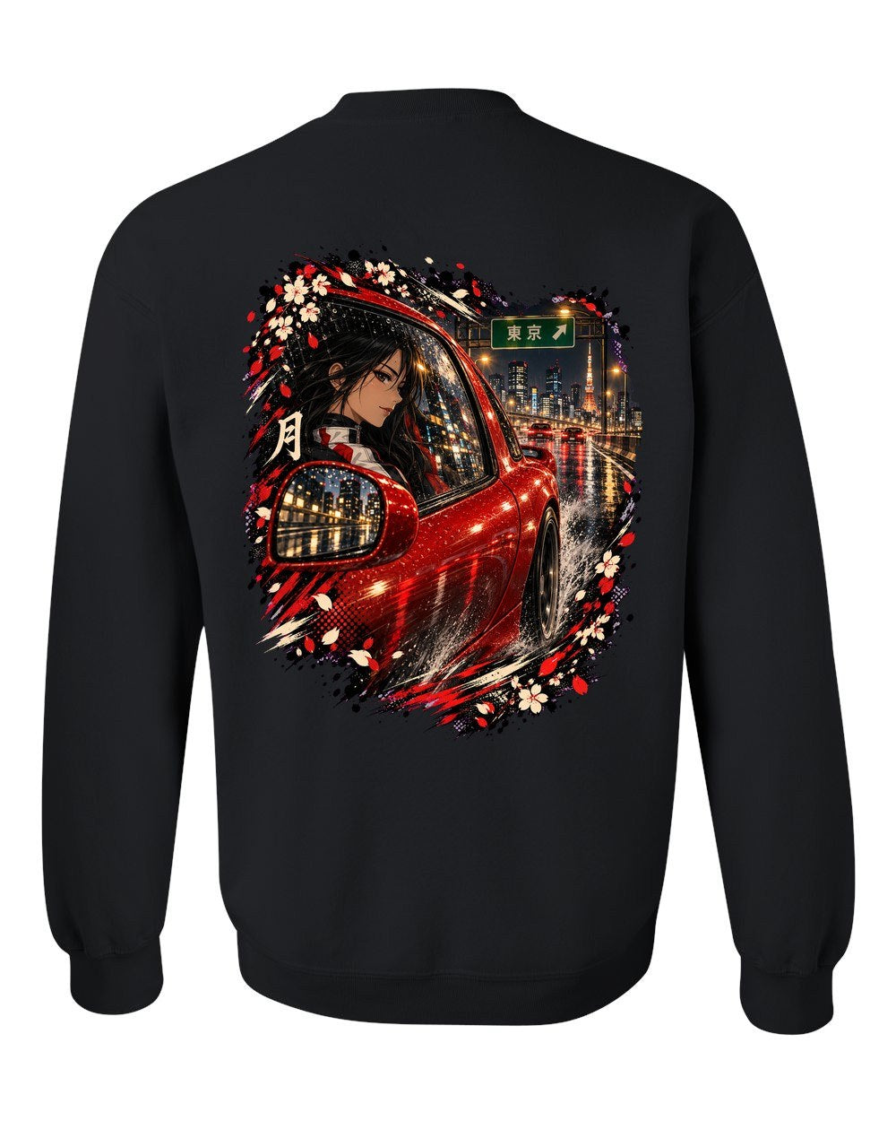 Mazda RX-7 FD Anime Girl Crewneck Black back