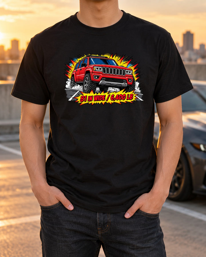 Hummer H2 Comic Pop Art Shirt, 81 Inches Wide Car Guy Tee T-Shirt Black worn hero