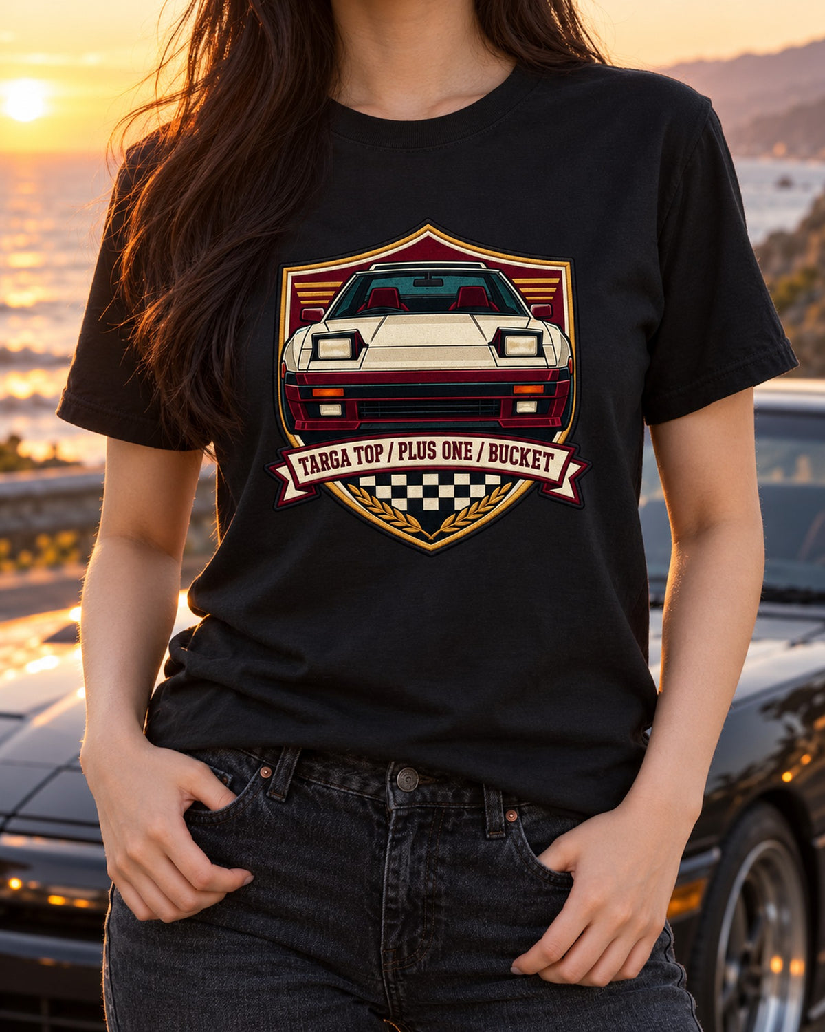 Toyota Supra A70 Mk3 Pop-Up Shield Crest Shirt, Targa Top T-Shirt Black worn hero