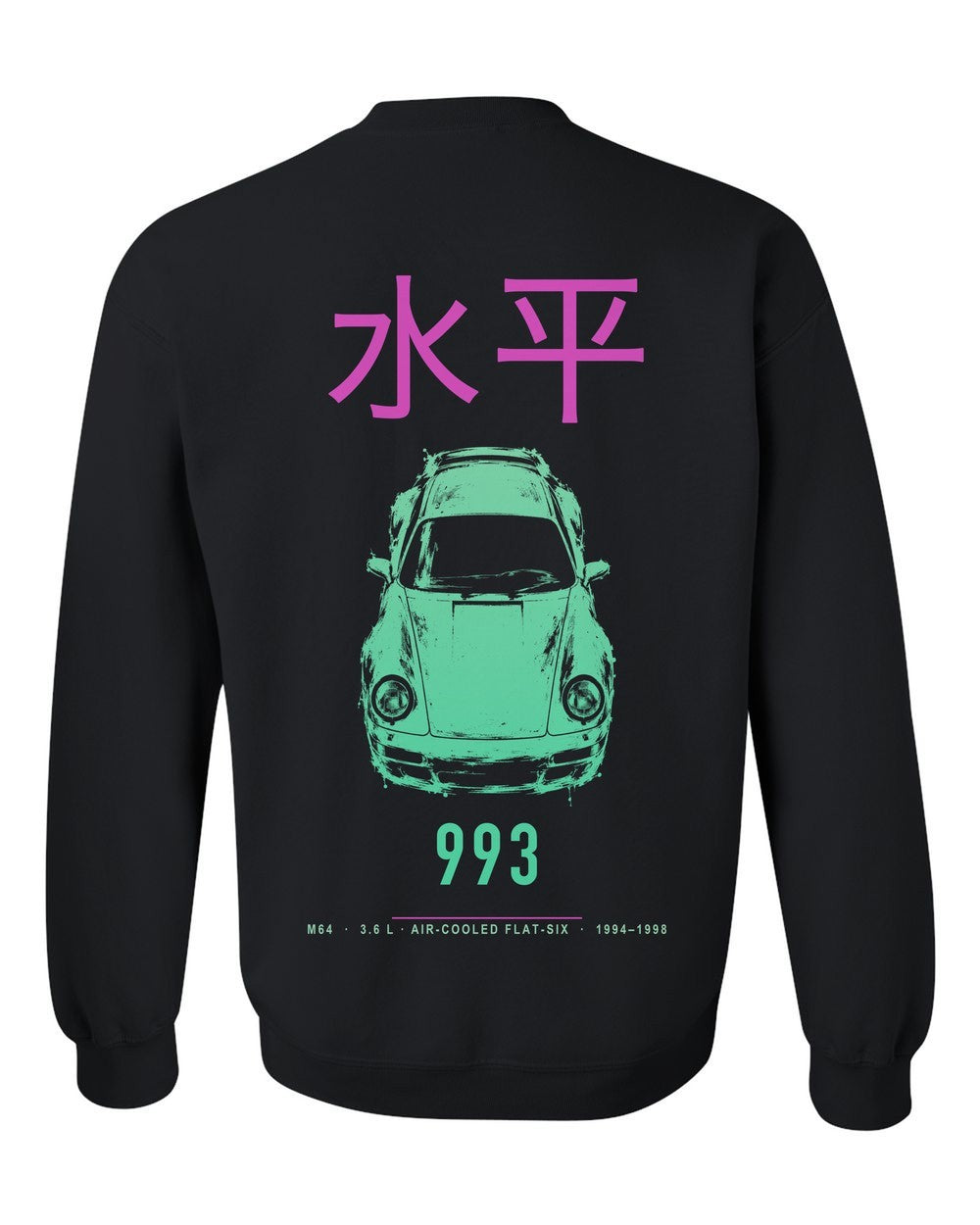 993 full-back artwork black crewneck back view with the design