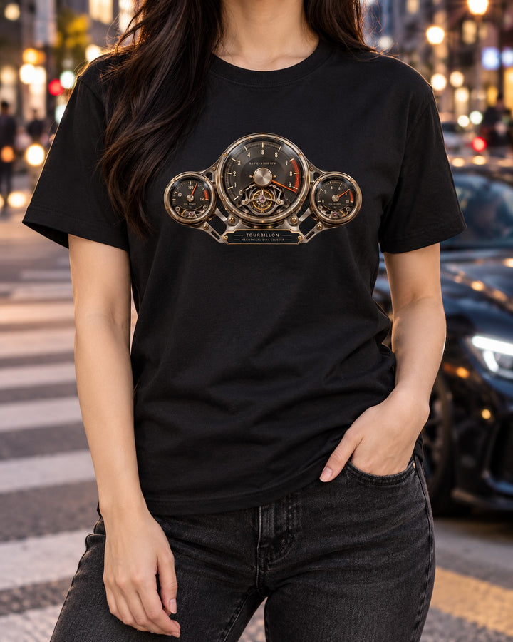 Bugatti Tourbillon V16 Mechanical Gauge Cockpit Shirt, Car Tee T-Shirt Black worn hero