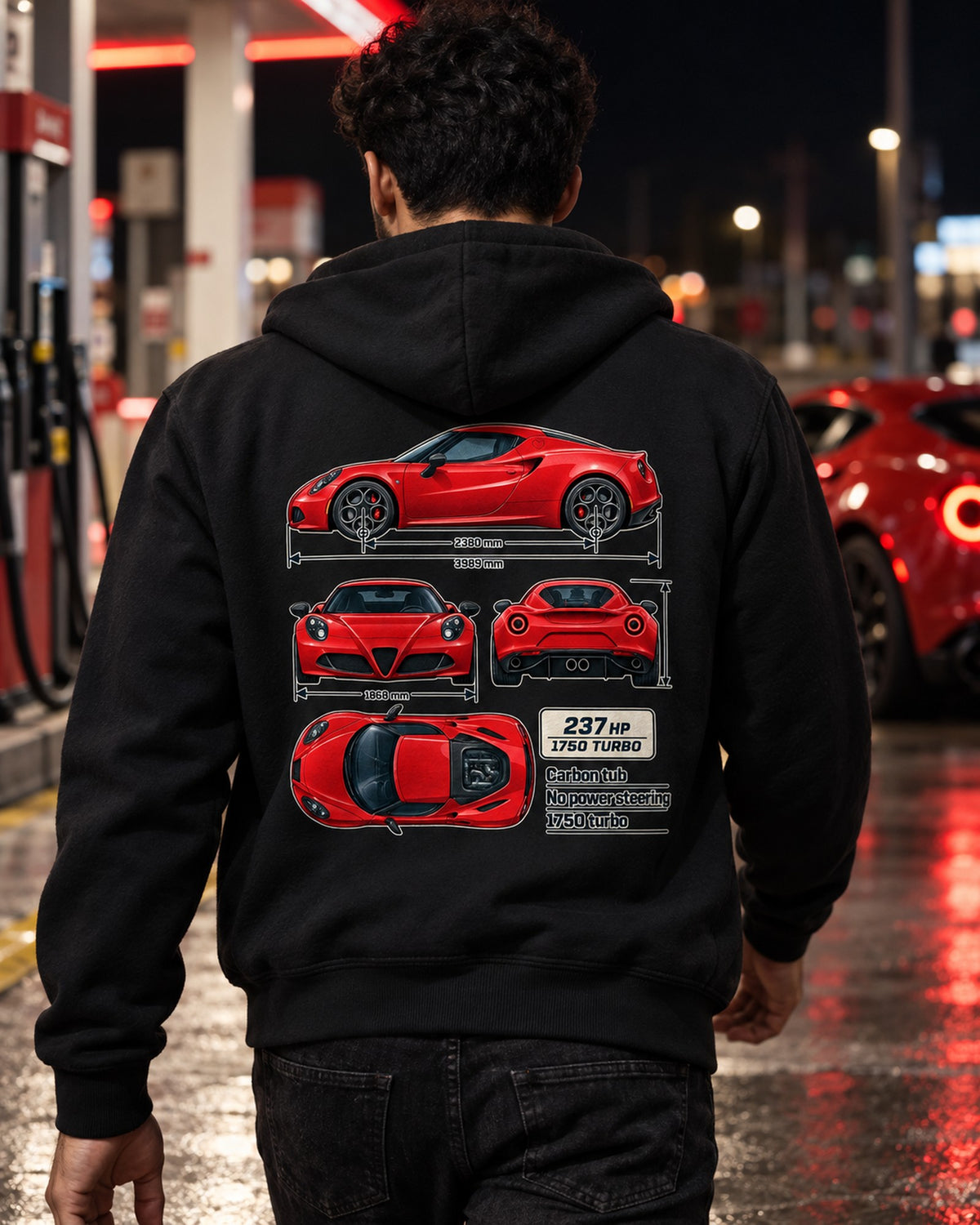 Alfa Romeo 4C Coupe Dimension Blueprint Shirt, Car Guy Gift Zip Hoodie Black worn hero