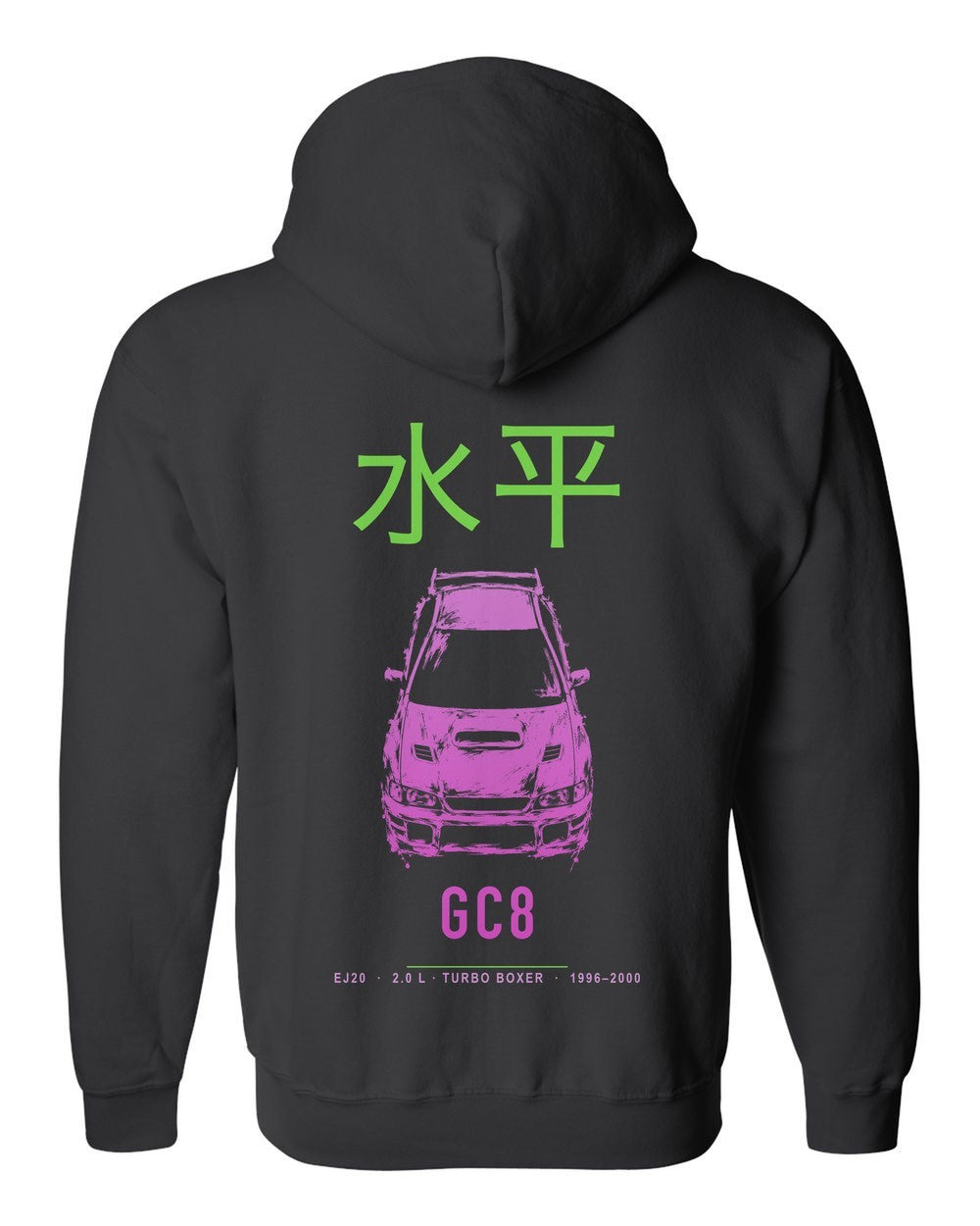 GC8 full-back artwork black zip hoodie back view with the design