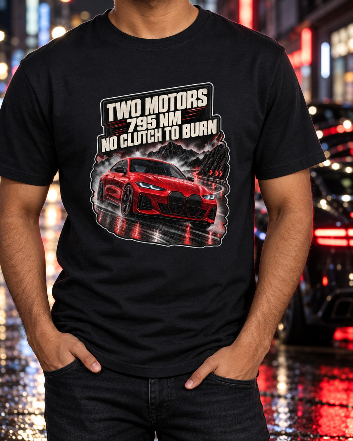 BMW i4 M50 G26 Touge Night Print Tee, Electric Car Gift T-Shirt Black worn hero