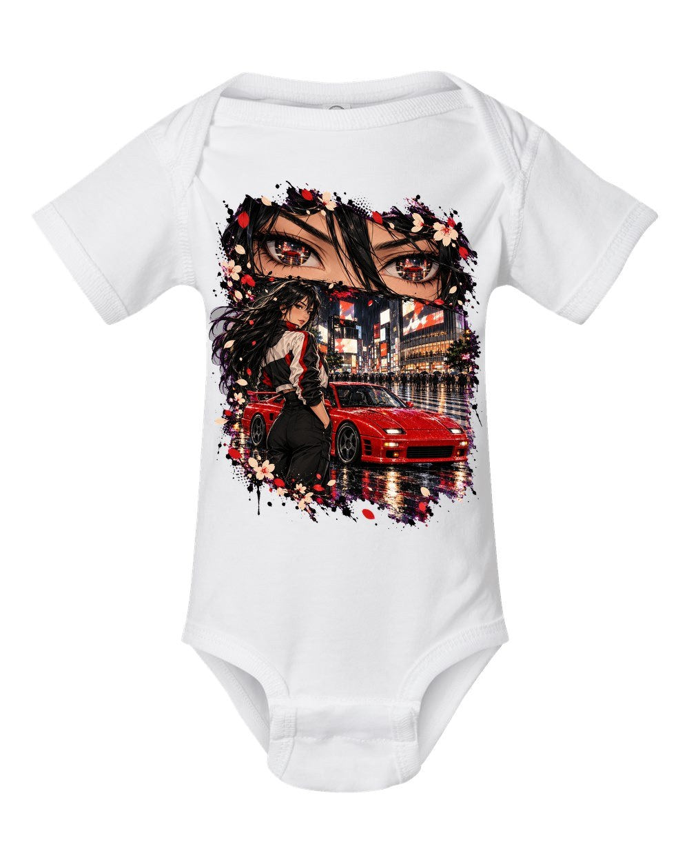 Mitsubishi 3000GT VR-4 Anime Girl Baby Onesie White front