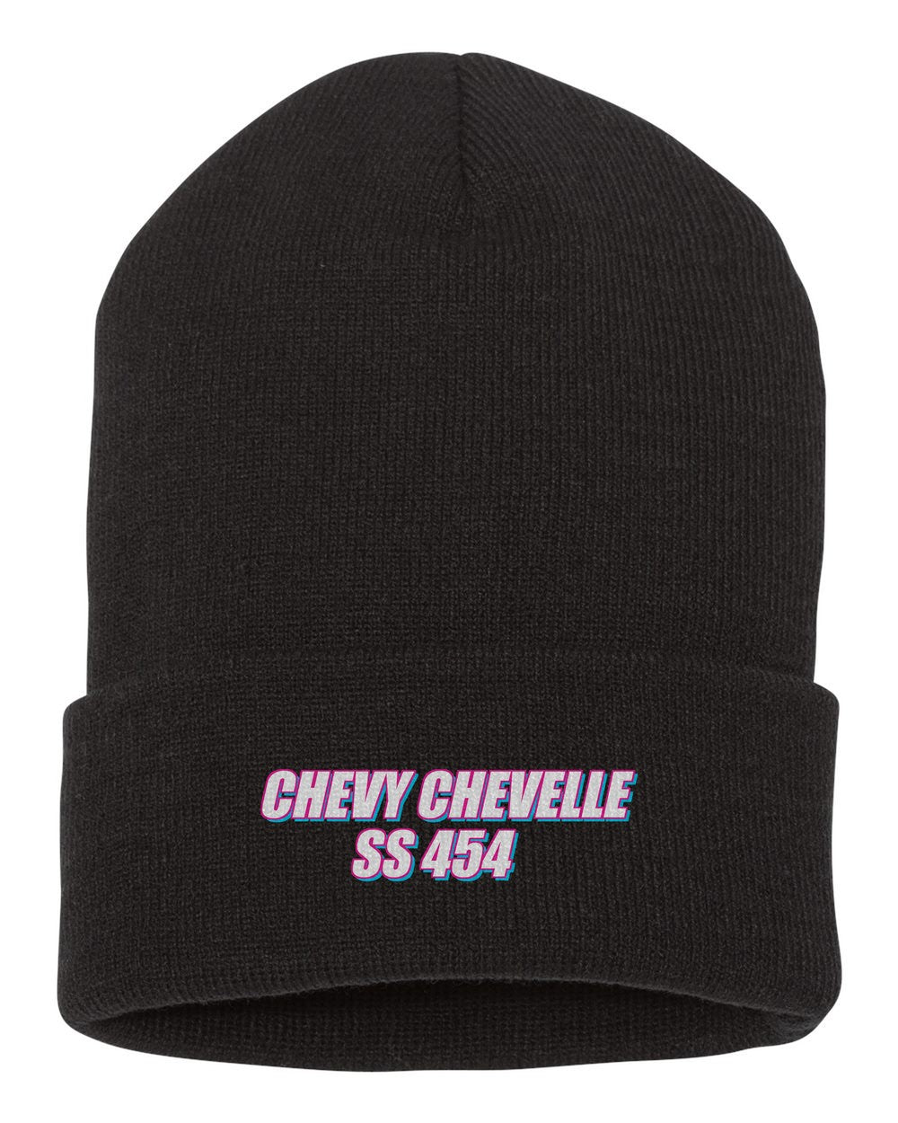 Chevy Chevelle Ss 454 black beanie front view with car name