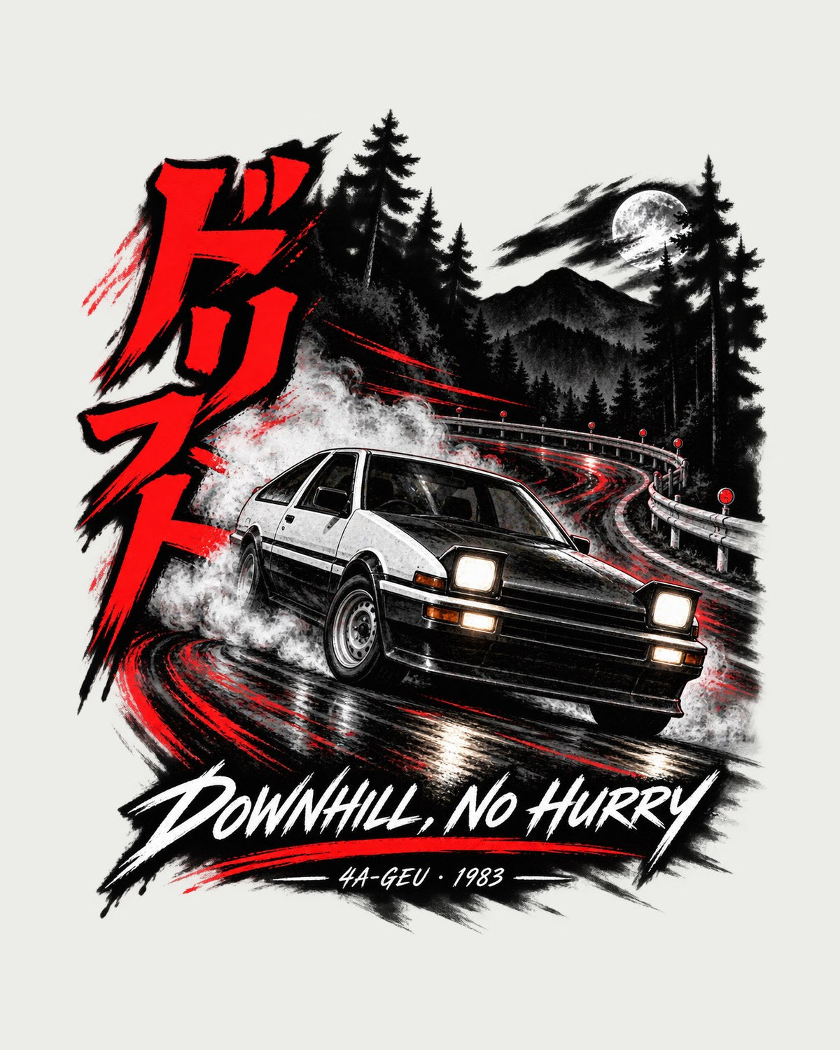 Toyota Sprinter Trueno AE86 Zenki Downhill Night Shirt, 4A-GEU design only