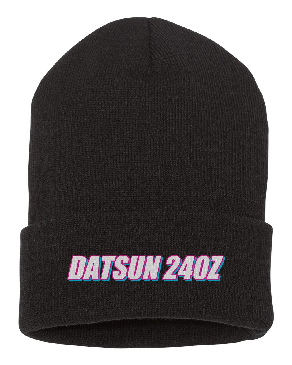 Datsun 240Z black beanie front view with car name