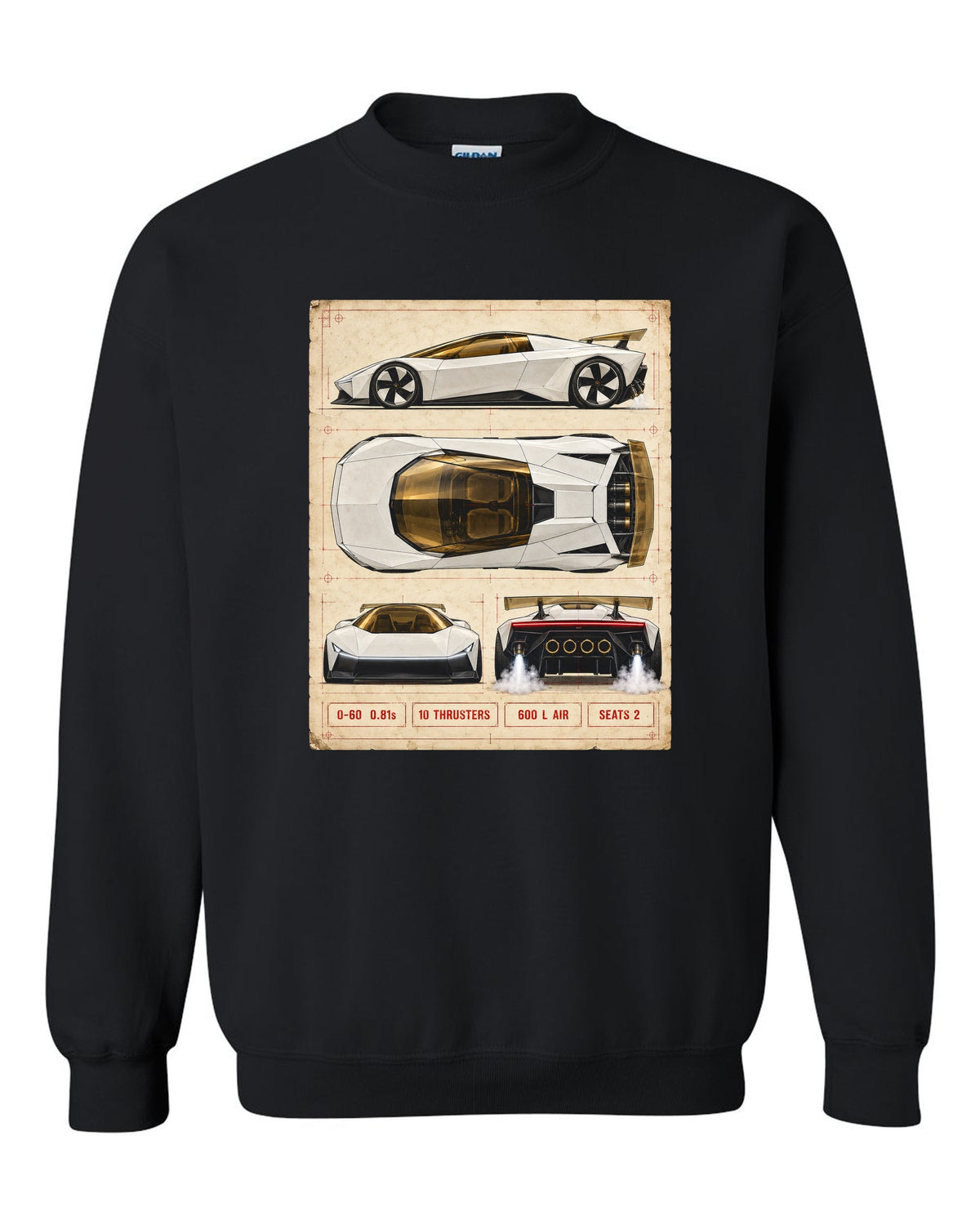 Tesla Roadster Spec Sheet Crewneck Black front