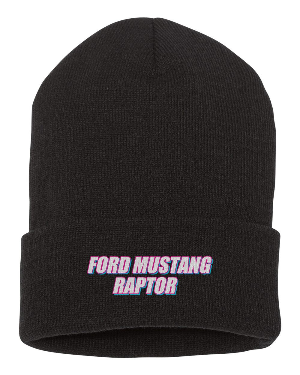 Ford Mustang Raptor black beanie front view with car name