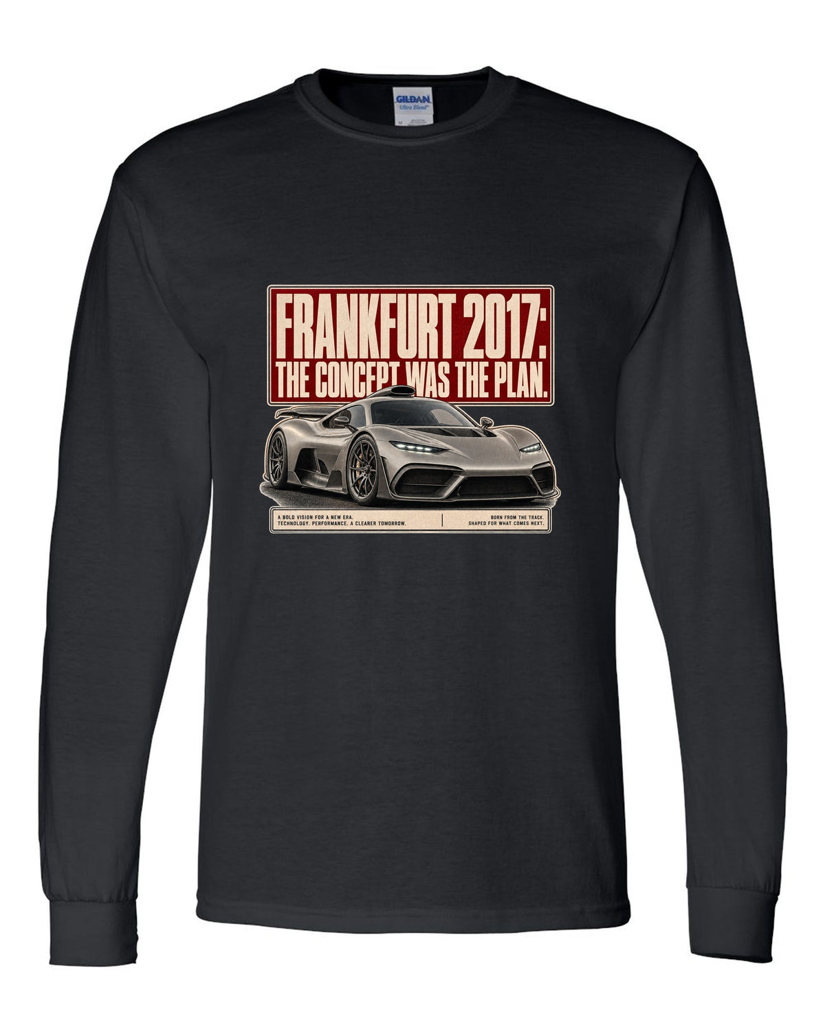 Mercedes-AMG Project One concept Frankfurt 2017 editorial headline design black long sleeve front view with the design