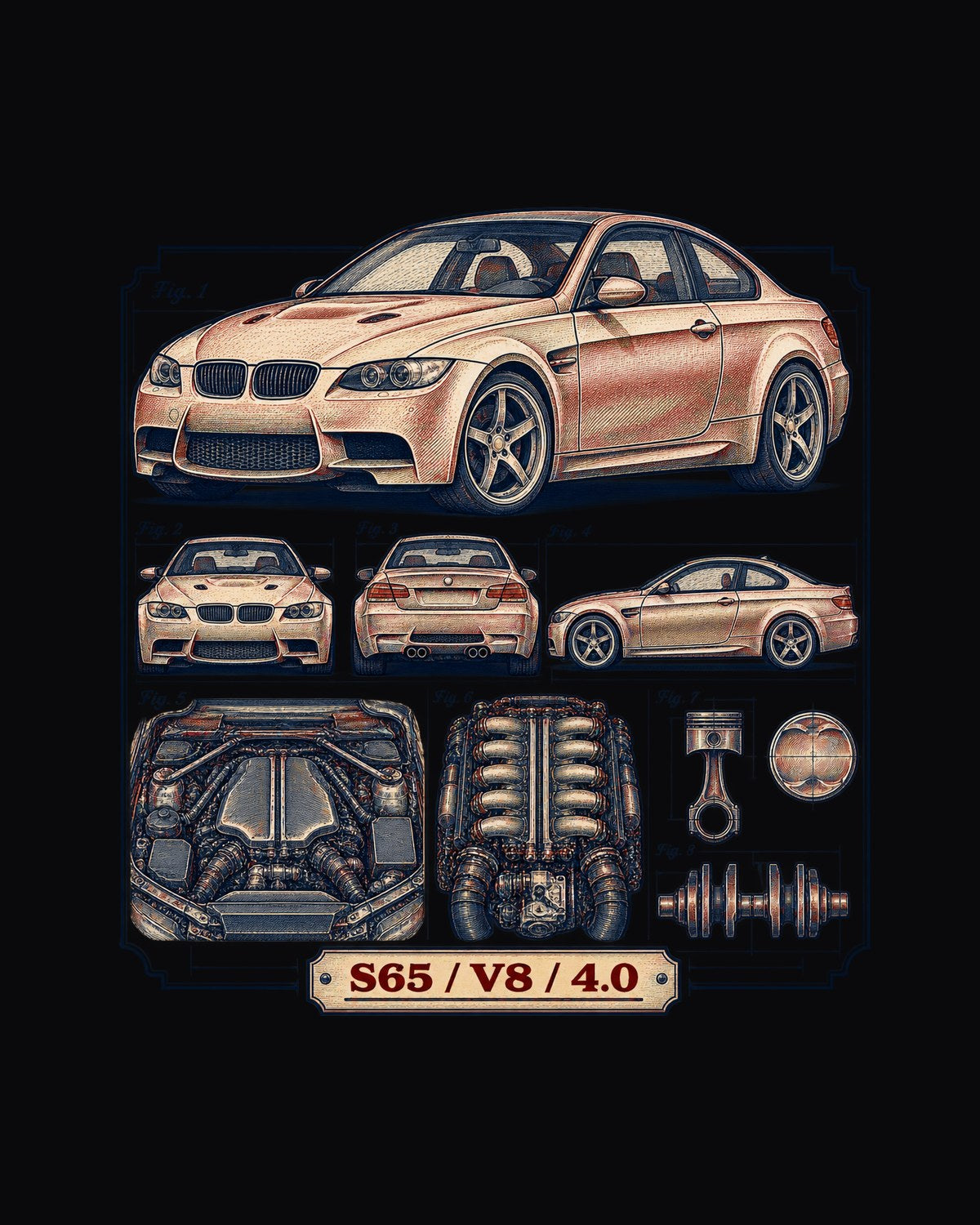 BMW E92 M3 Coupe S65 V8 4.0 Patent Drawing Shirt design only