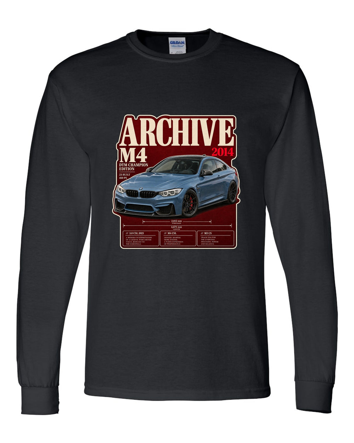 BMW M4 DTM Champion Edition F82 archive panel print black long sleeve front view with the design