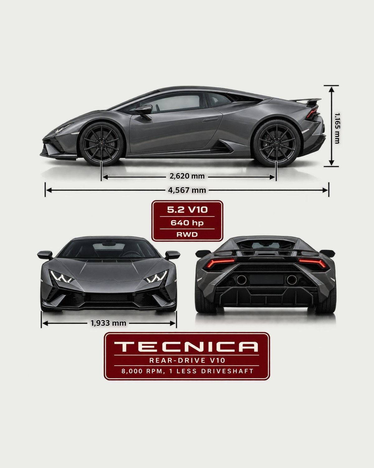 Lamborghini Huracan Tecnica Three-View Spec Table Shirt design only