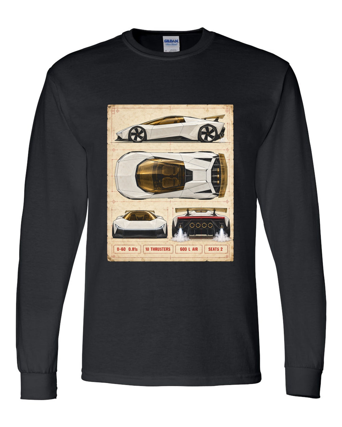 Tesla Roadster Spec Sheet Long Sleeve Black front