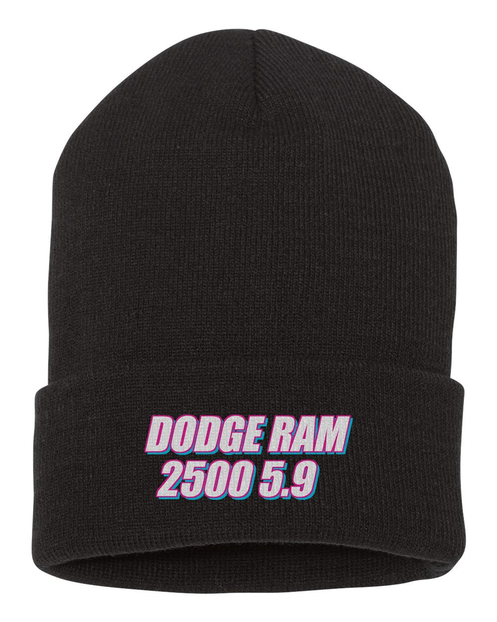 Dodge Ram 2500 5.9 black beanie front view with car name
