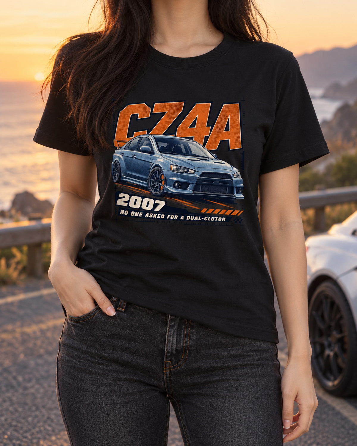 Evo X CZ4A Halftone Shirt, Mitsubishi Lancer Evolution T-Shirt Black worn hero