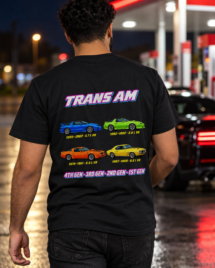 Pontiac Trans Am Evolution Poster Full-Back Graphic Tee T-Shirt Black worn hero