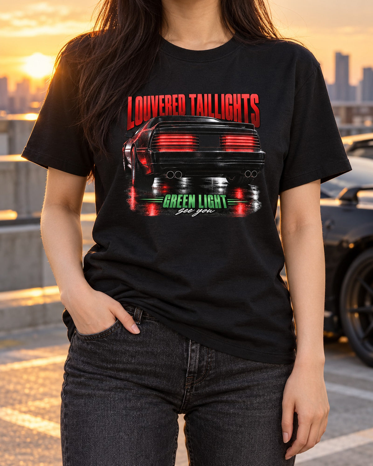 Louvered Taillight Close-Up, Fox Body Mustang GT Shirt T-Shirt Black worn hero