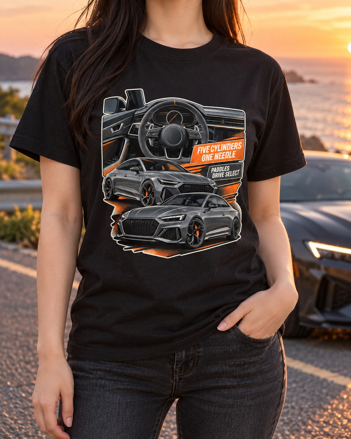 Audi RS3 8Y Cockpit Gauge Shirt, Five Cylinders One Needle T-Shirt Black worn hero