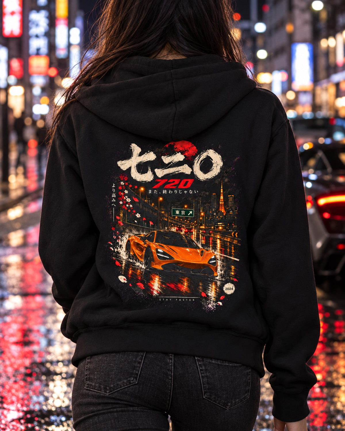 McLaren 720S Japanese Street Shirt, Hoodie & More Zip Hoodie Black worn hero