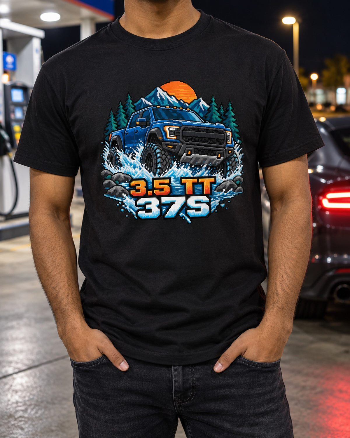 Ford F-150 Raptor Gen 3 P702 16-Bit River Crossing Tee T-Shirt Black worn hero