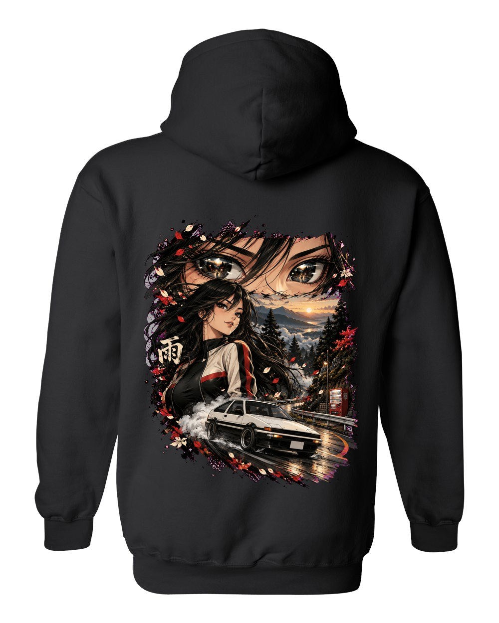 Toyota AE86 Anime Girl Pull Over Hoodie Black back