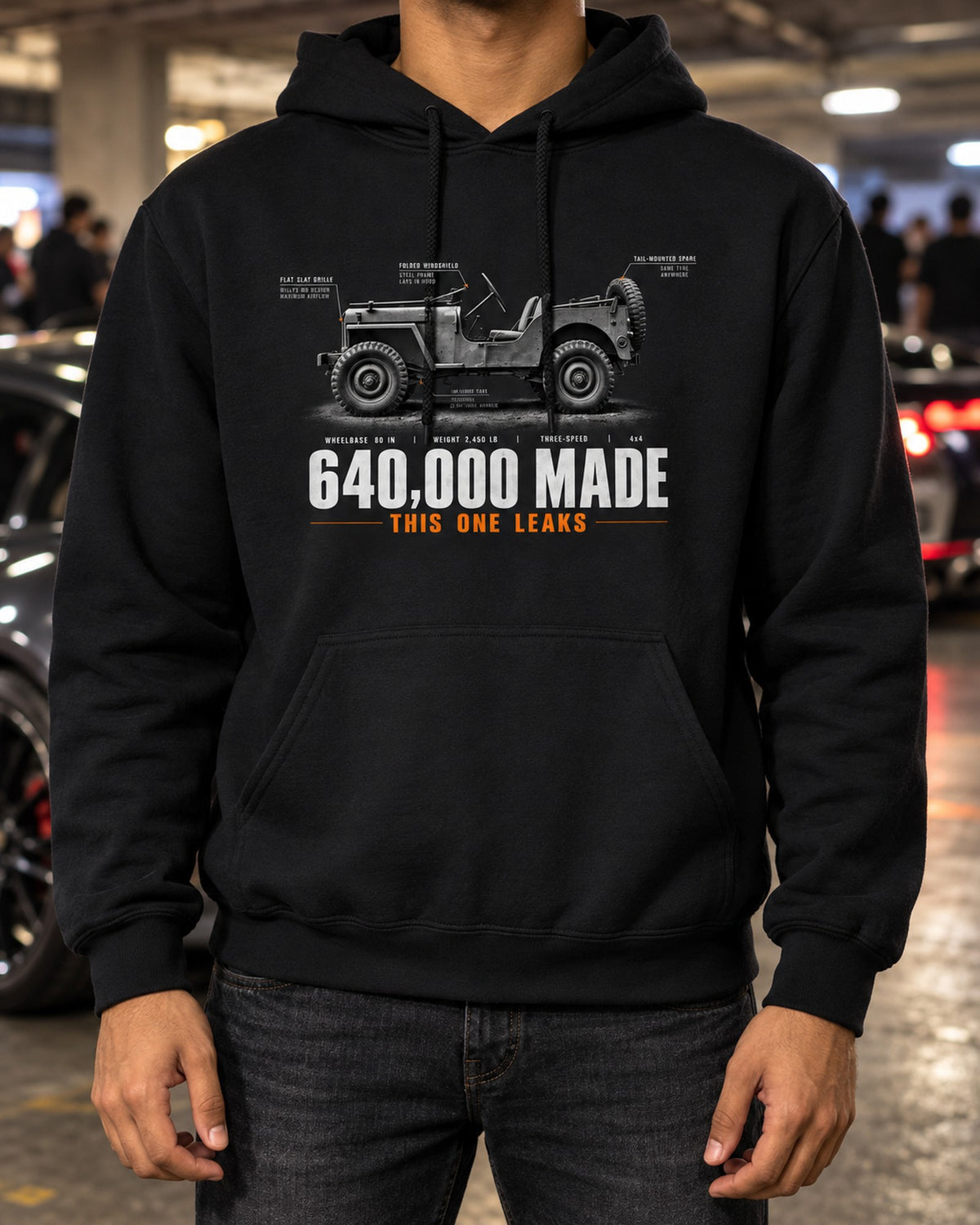 Willys MB Ford GPW 640,000 Made Spec Poster Tee Pull Over Hoodie Black worn hero