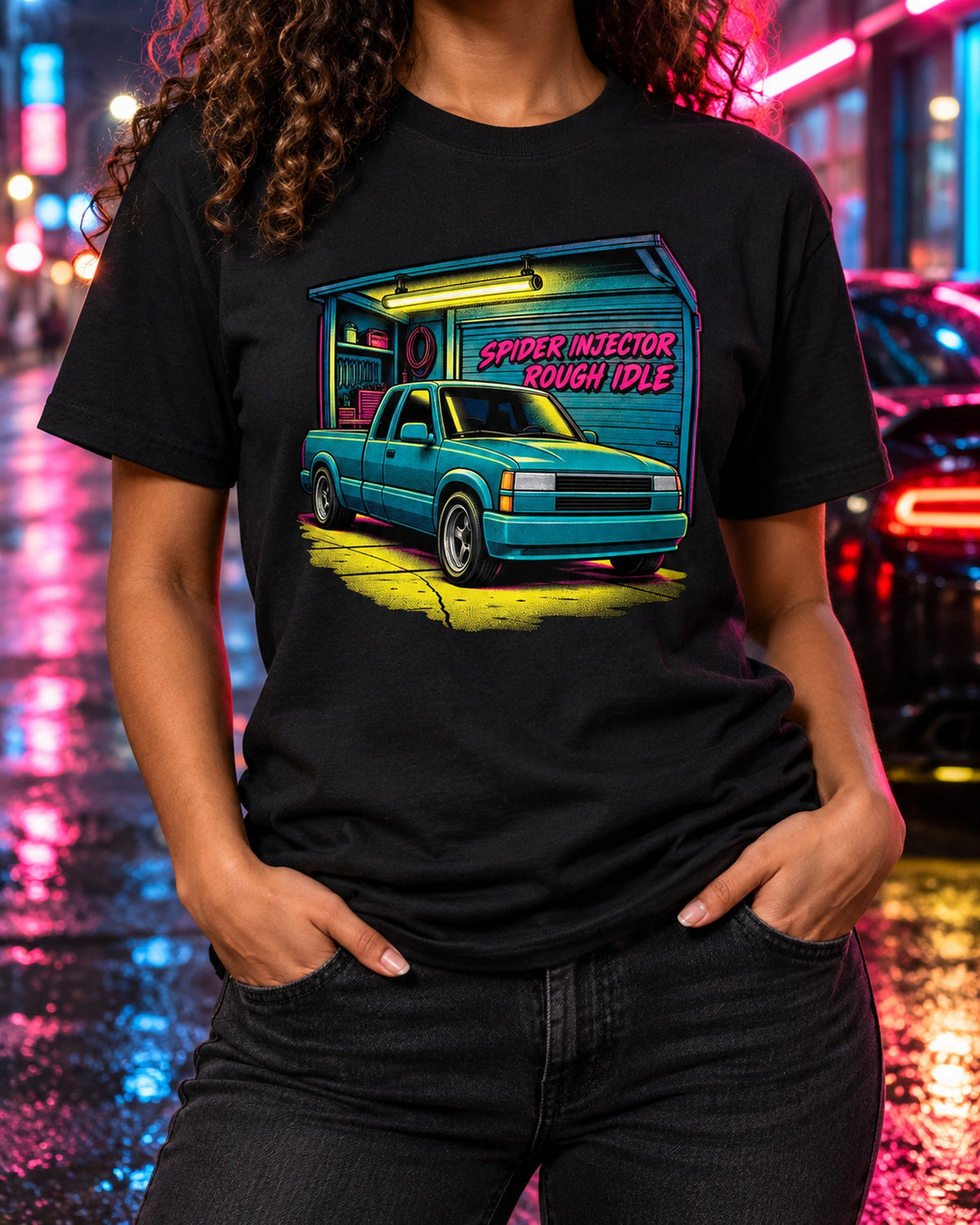 Chevrolet GMT400 C1500 OBS Pop-Art Shirt, Spider Injector Truck Tee T-Shirt Black worn hero