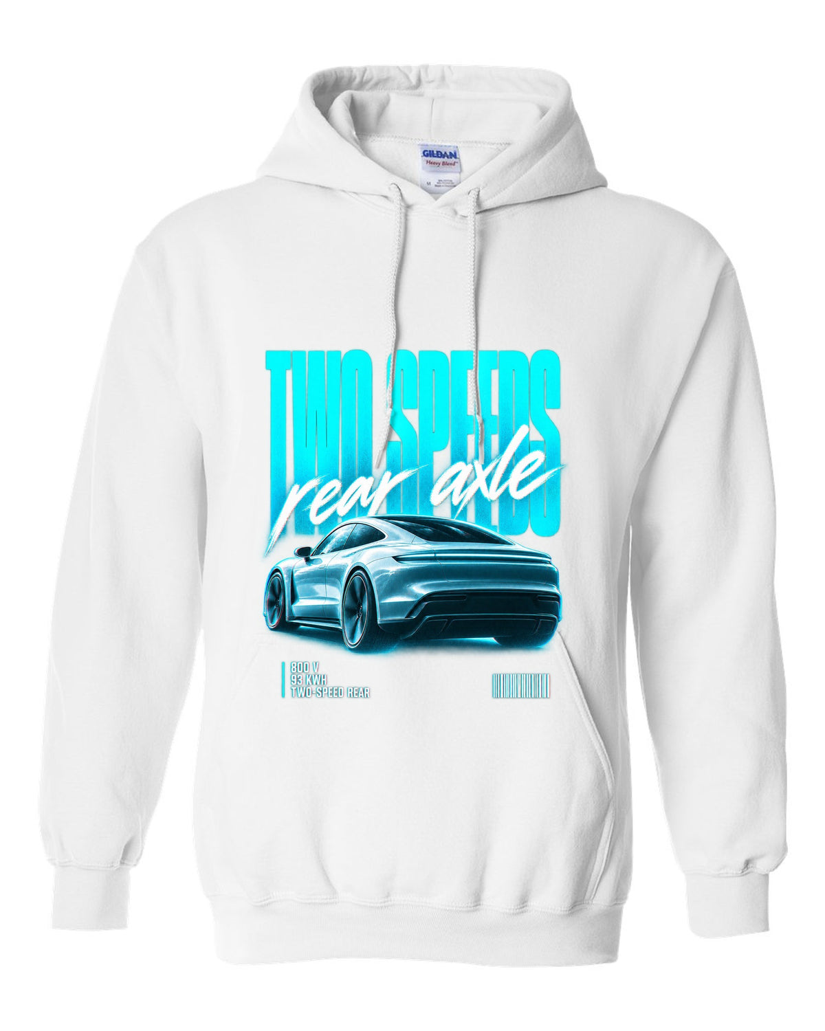 Audi e-tron GT 2021 rear three-quarter street poster with two speeds text white pull over hoodie front view with the design