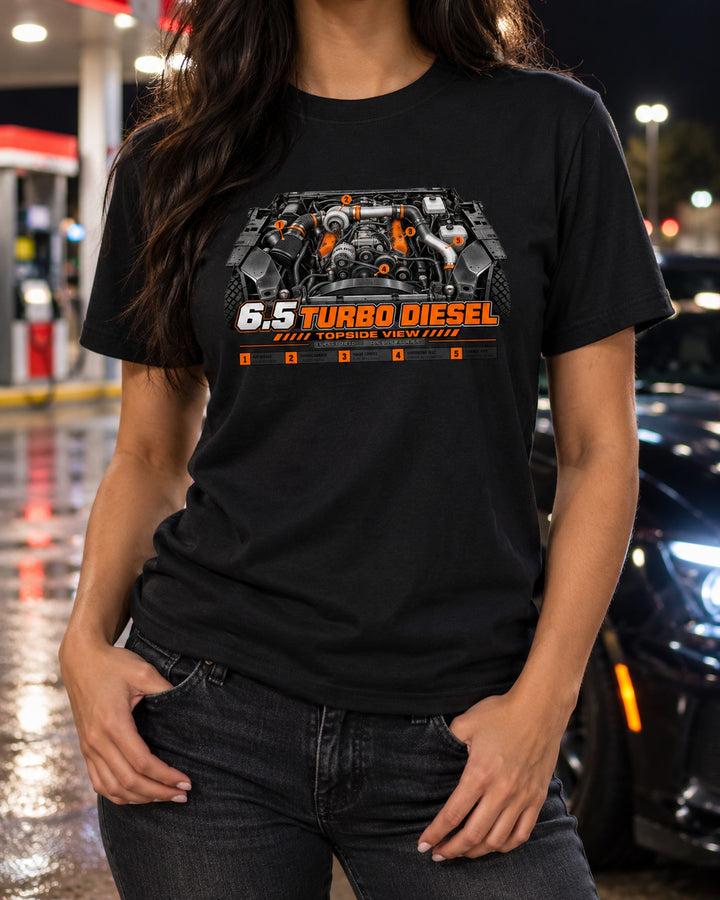 Hummer H1 M998 6.5L Turbo Diesel Engine Bay Shirt, Truck Fan Gift T-Shirt Black worn hero
