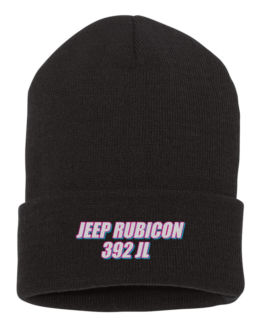 Jeep Rubicon 392 Jl black beanie front view with car name