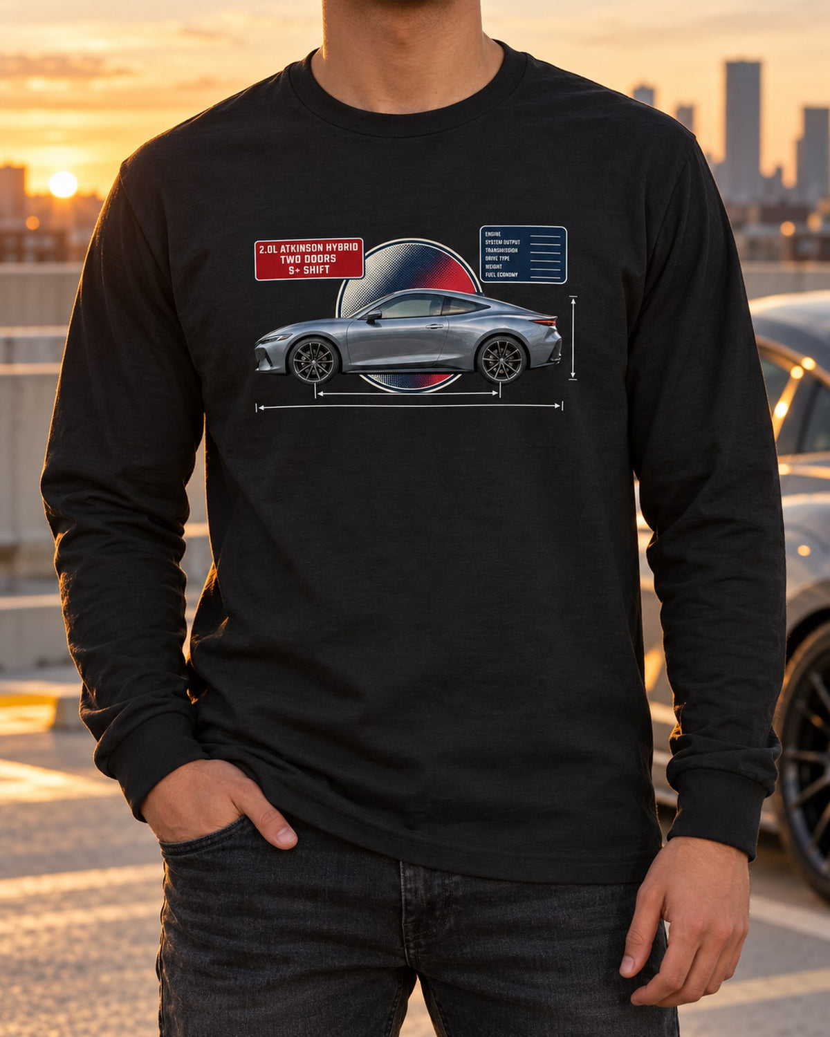 Honda Prelude 2026 Dimension Blueprint Shirt, Hybrid Coupe Long Sleeve Black worn hero