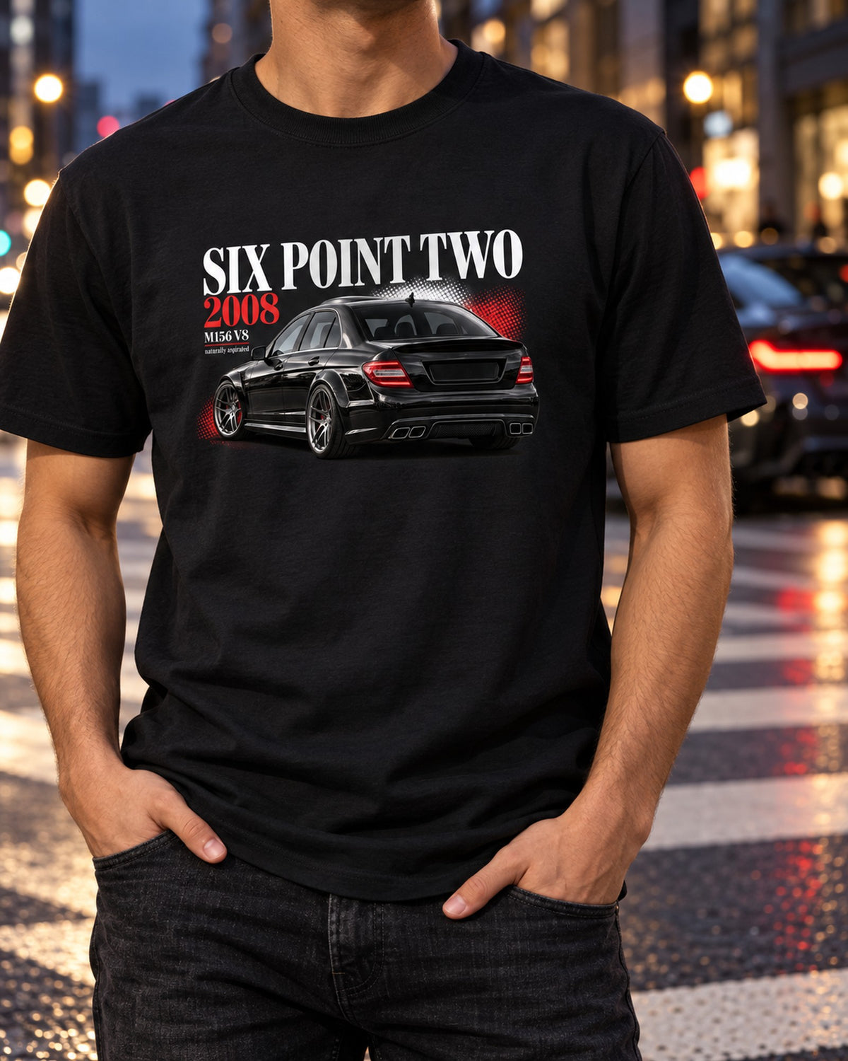 Six Point Two Mercedes C63 AMG W204 Editorial Car Shirt, 2008 T-Shirt Black worn hero